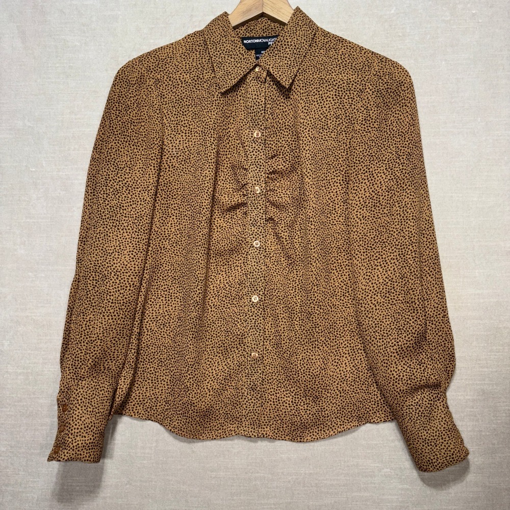 Norton McNaughton Semi Sheer Leopard Animal Print Button Long Sleeve Shirt 8P
